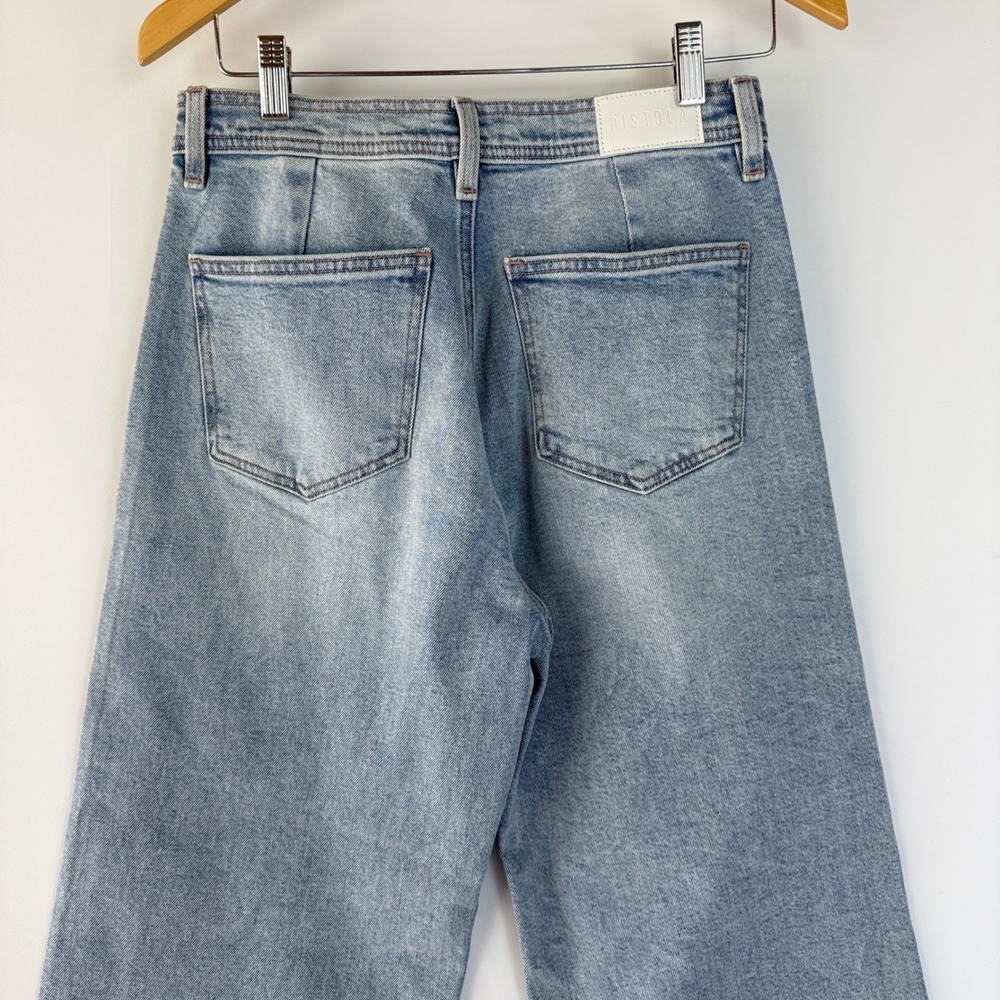 Pistola Charlie Wide Leg Jeans Women 28 Light Blue Raw Hem Faded High Rise - Picture 5 of 16